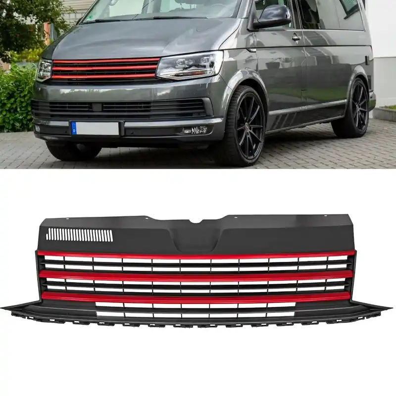 Schnäppchen Kühlergrill für VW T6 Bj 15-19 Front Grill schwarz rot Sport Optik 3 Rippen