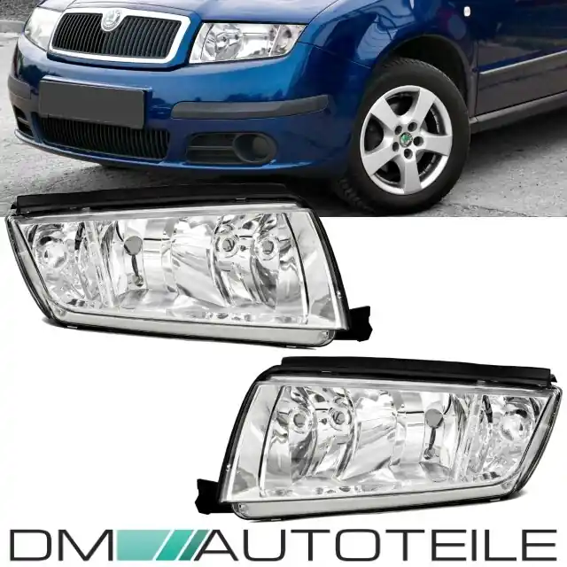 Geprüft Set Skoda Fabia headlights left right H7/H3 99-07 chrome