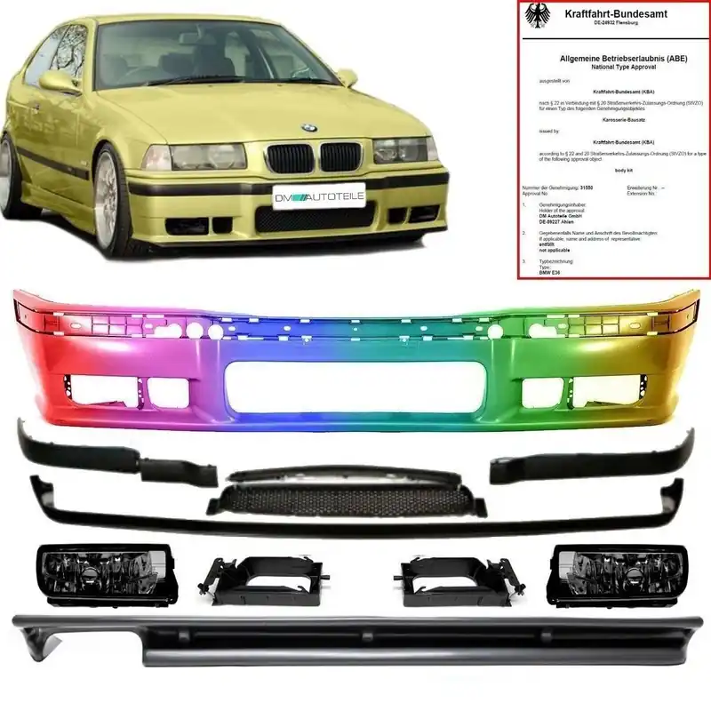 BMW E36 Bodykit Bumper 90-99 + Accessoires + Fogs Smoke PAINTED Knallerangebot