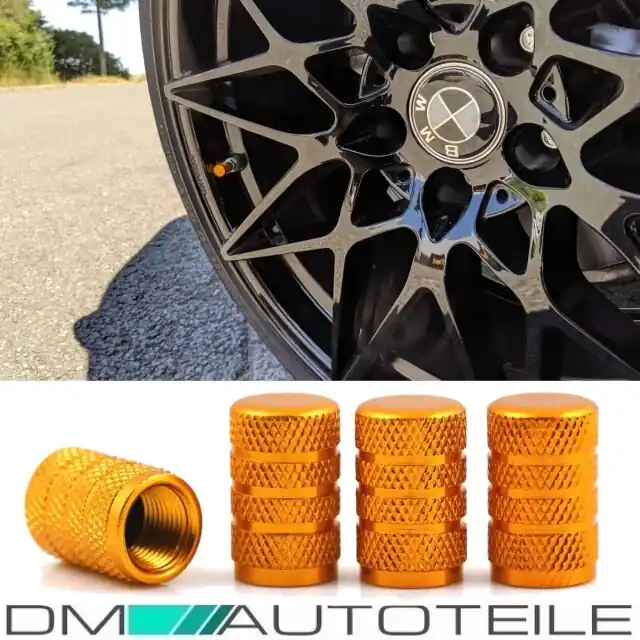 Rabatt 4 Ventilkappen Kappen SET Gold eloxiert für Autoventile Fahrrad Motorrad Bike