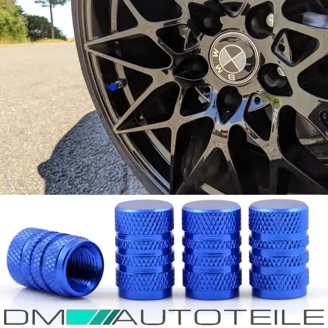 Geprüft 4 Ventilkappen Kappen SET Blau eloxiert für Autoventile Fahrrad Motorrad Bike