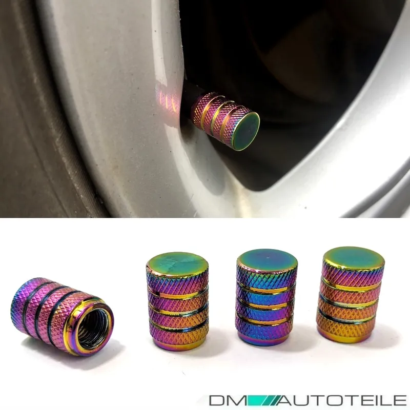 Echt 4 Ventilkappen Kappen SET Multicolor / Regenbogen eloxiert für Autoventile Fahrrad Motorrad Bike